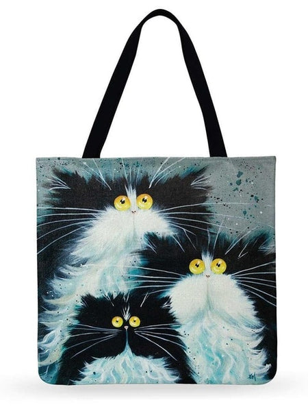 Trendy Cat Printed Casual Tote Handbag