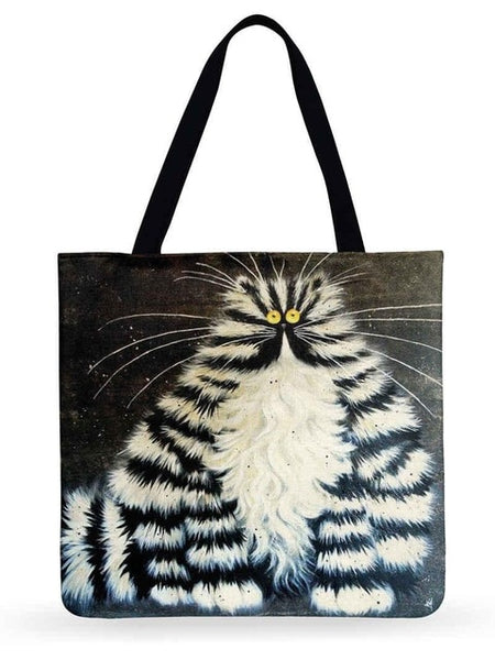 Trendy Cat Printed Casual Tote Handbag