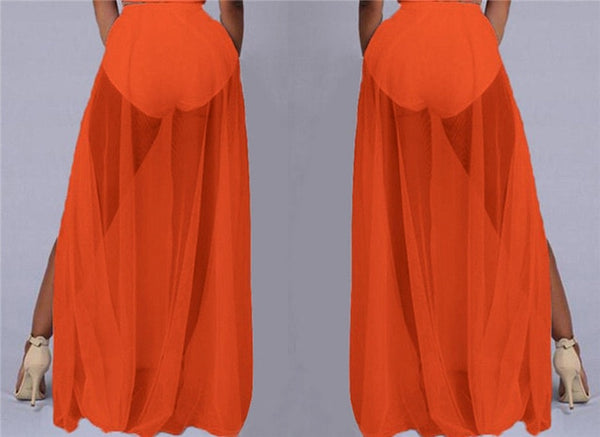 Trendy High Waist Transparent Maxi Style Skirt With Side Split
