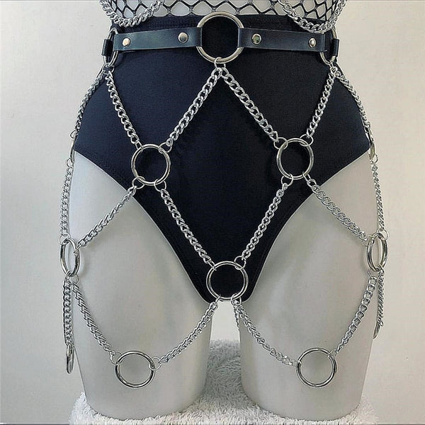 Trendy Faux Leather Punk Rock Style Link Chain Mini Skirt