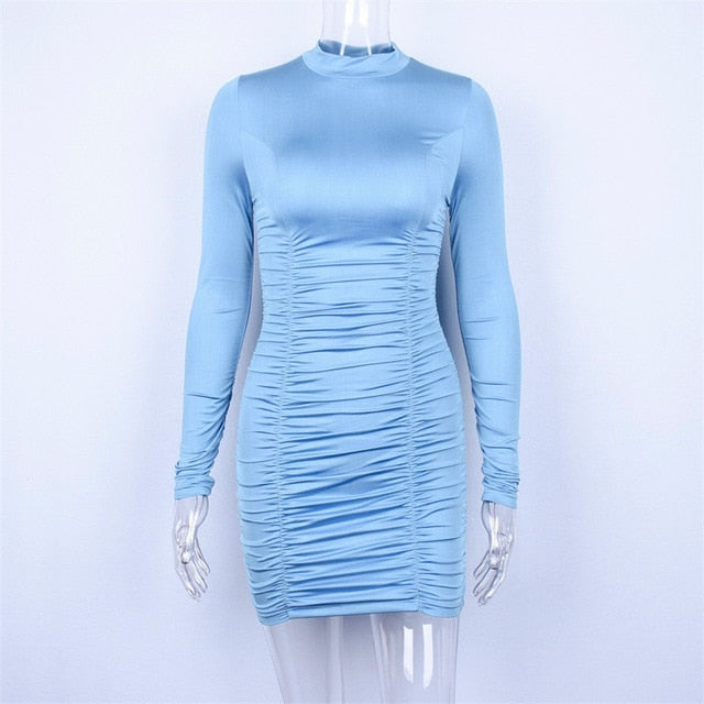Trendy High Neck Long Sleeve Mini Bodycon Dress