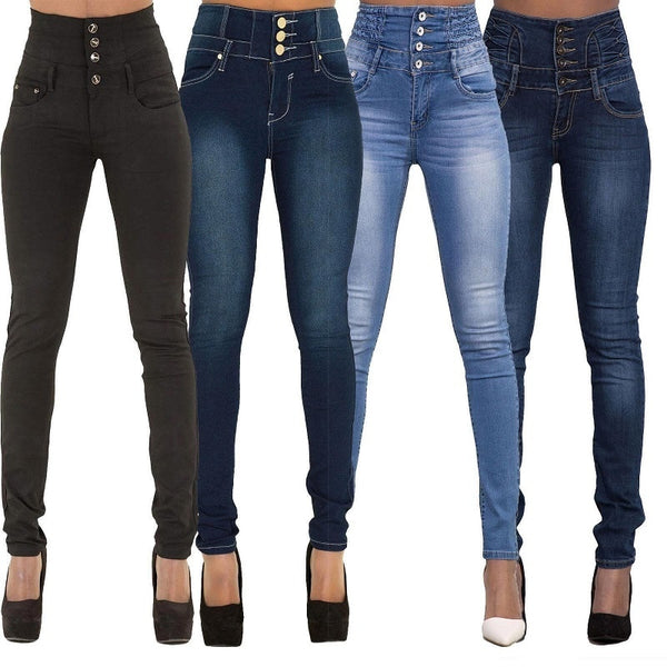 Trendy High Waist Button Up Denim Jeans
