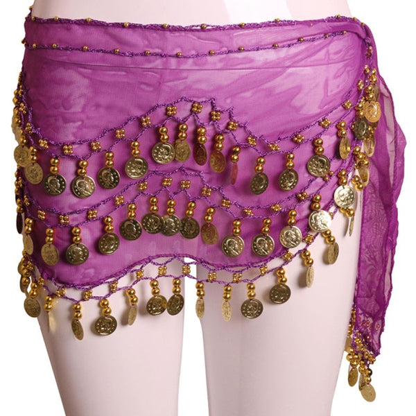 Trendy Three Row Coin Belly Dance Belt Skirt