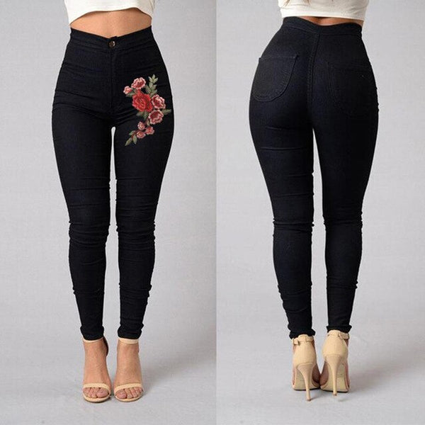Trendy Flower High Waist Stretch Skinny Jeans