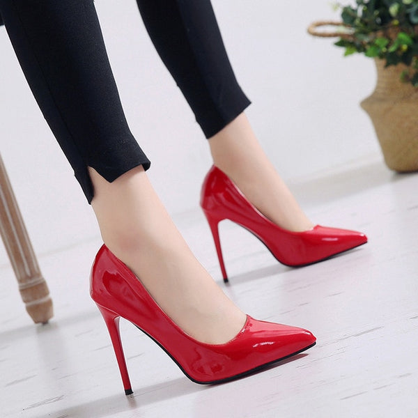 Trendy Classy Pointed Toe Patent Leather High Heels Shoes