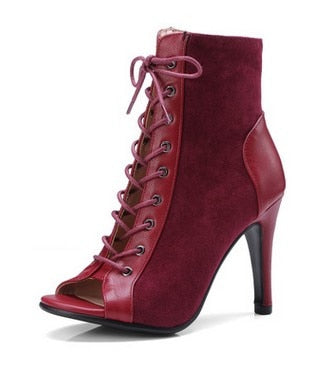 Trendy Open Toe Comfortable High Heel Lace-Up Ankle Boots