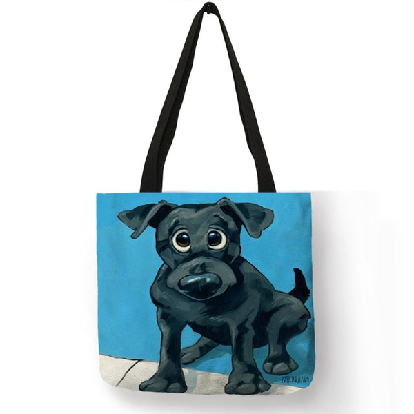 Trendy Dog Printed Casual Fabric Tote Handbag
