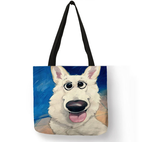 Trendy Dog Printed Casual Fabric Tote Handbag