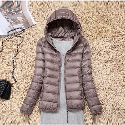 Trendy Ultra Light Solid Long Sleeve Hooded Puffy Jacket