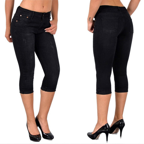 Trendy Capri Denim High Waist Stretch Jeans