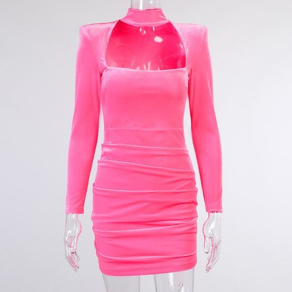 Trendy Long Sleeve Hollow Out Shoulder Pad Party Dress