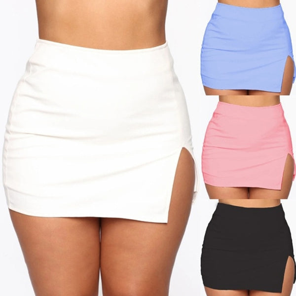 Trendy Solid Color High Waist Split Mini Skirt