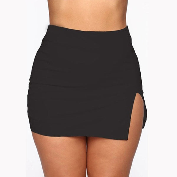 Trendy Solid Color High Waist Split Mini Skirt
