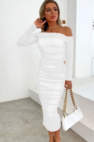 Trendy Double Layer Mesh Party Off The Shoulder Dress