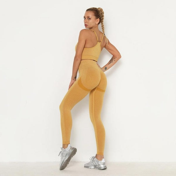 Trendy Workout Seamless Sports Set Includes High Waist Leggings  and Long Sleeve Top