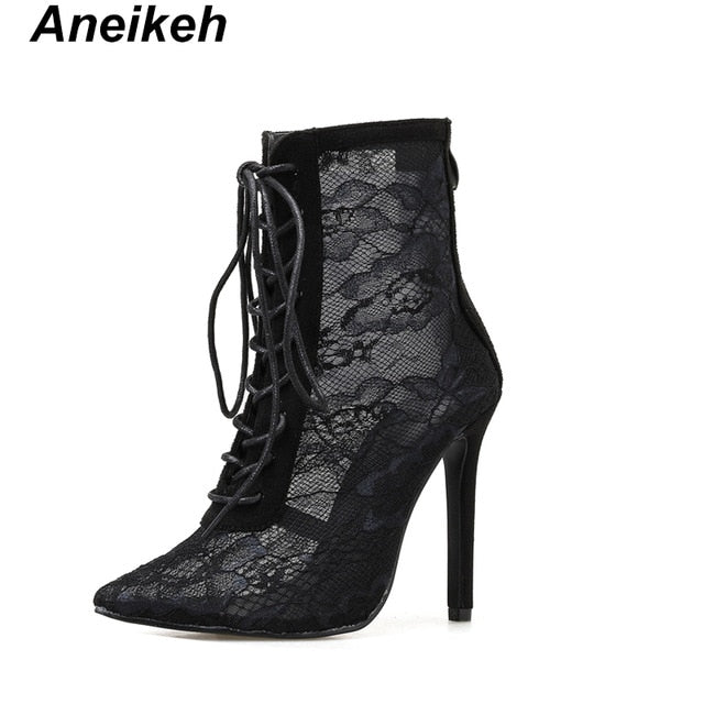 Trendy Hollow Out Mesh Lace-Up Cross-tied Boots