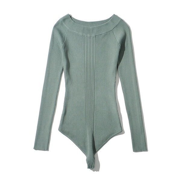 Trendy Off The Shoulder Knitted Long Sleeve Bodysuit