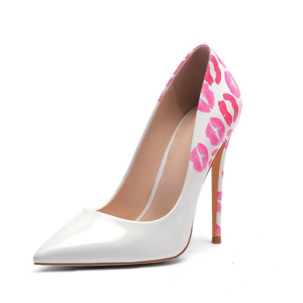 Trendy Graphic Lip Pattern Pointed Toe High Heel Shoes