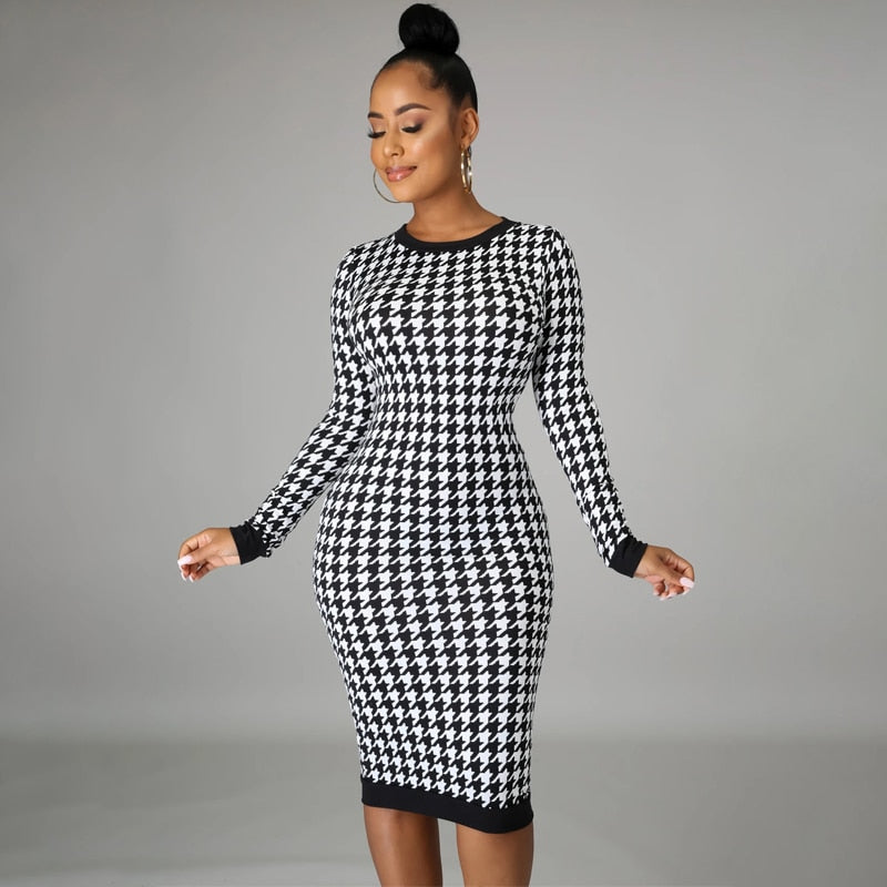 Trendy Pattern Long Sleeve Hollow Out Dress