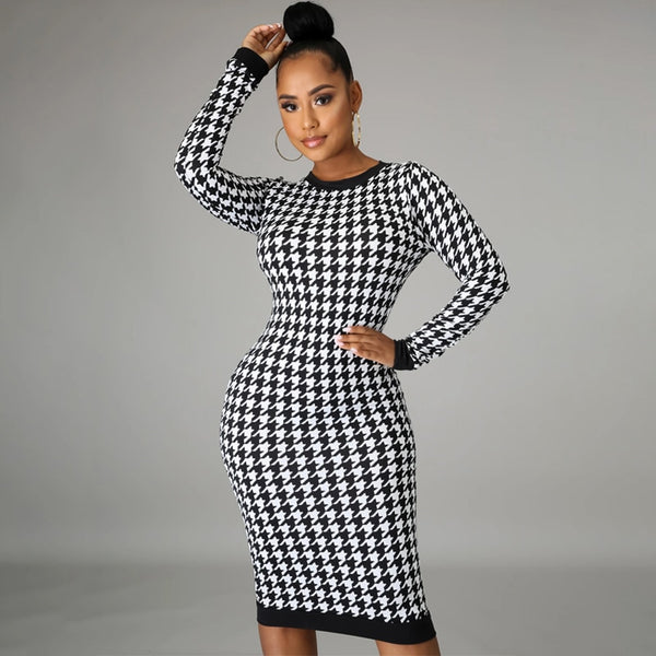 Trendy Pattern Long Sleeve Hollow Out Dress