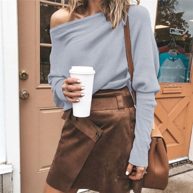 Trendy Off the Shoulder Long Sleeve Casual Top