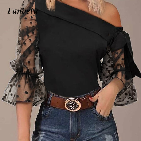 Trendy Off The Shoulder Casual Flare Sleeve Shirt