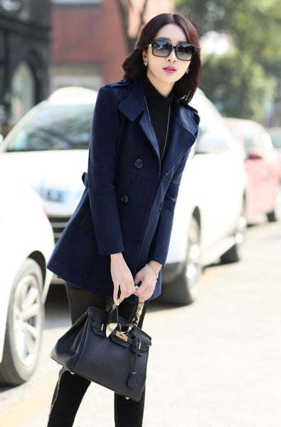 Trendy Double Breasted Short Wool Coat Solid Color