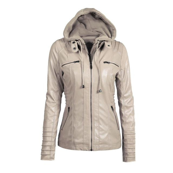 Trendy Hooded Faux Leather Jacket