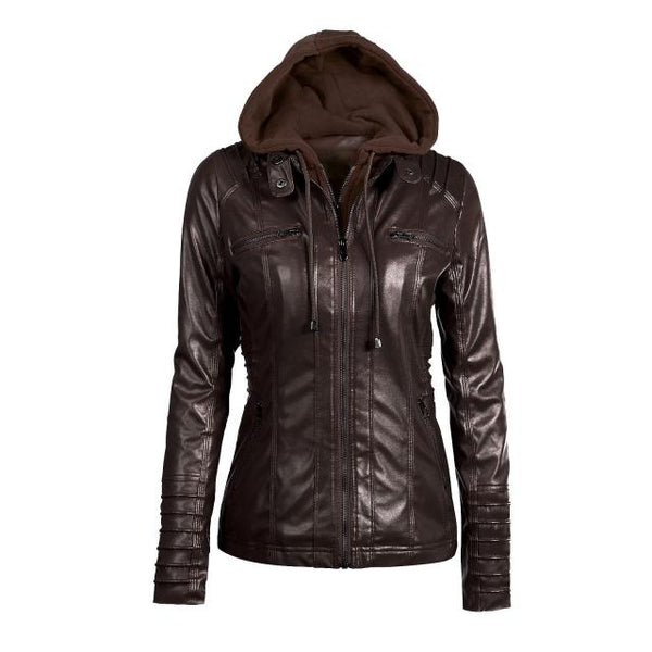 Trendy Hooded Faux Leather Jacket
