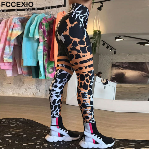 Trendy Leopard Stripe Print Leggings