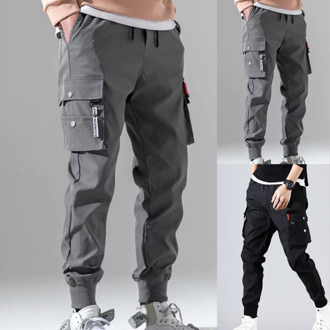 Trendy Men Joggers Solid Multi-pocket Cargo Pants