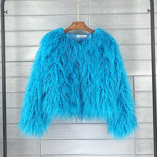 Trendy Colorful Boho Shaggy Fur Coat