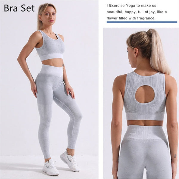 Trendy Seamless Yoga Long Sleeve Crop Top And Leggings Set