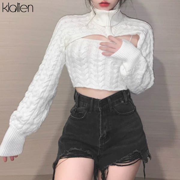 Trendy Long Sleeve Turtleneck Pullover And Camisole Sweater Set
