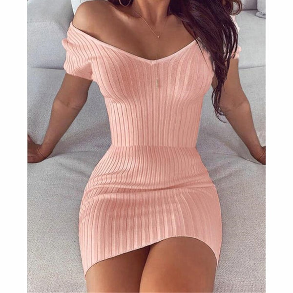 Trendy Long Sleeve Off Shoulder Knitted Mini Sweater Dress
