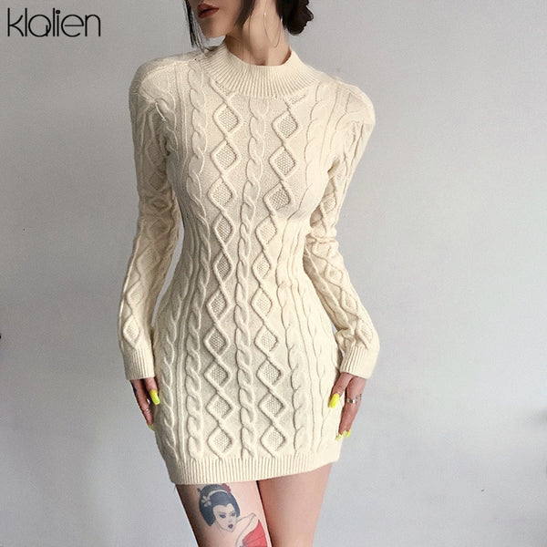 Trendy Long Sleeve Turtleneck Sweater Dress