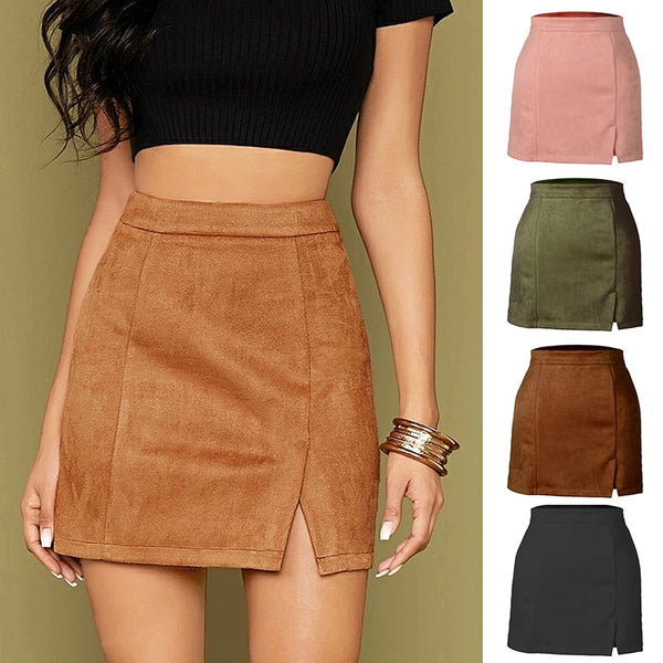 Trendy Suede High Waist Mini Skirt