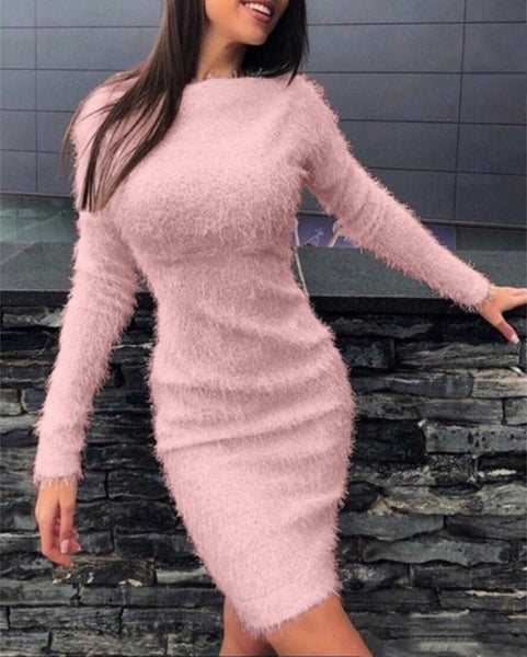 Trendy Plush Long Sleeve Mini Dress