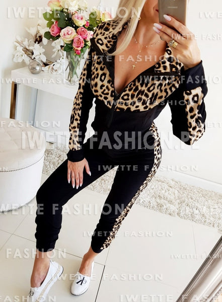 Trendy Leopard Long Sleeve Top And High Waist Jeggings Set