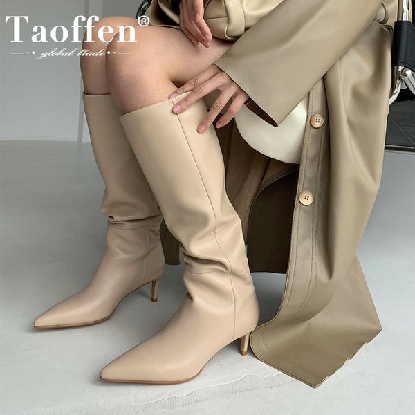 Trendy Genuine Leather Pointed Toe High Boots
