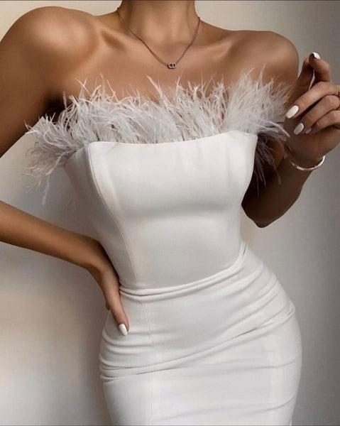 Trendy Bandage Strapless Feather Dress
