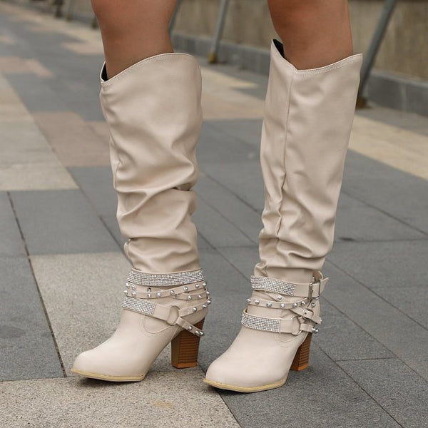 Trendy Square Heel Knee High Boots